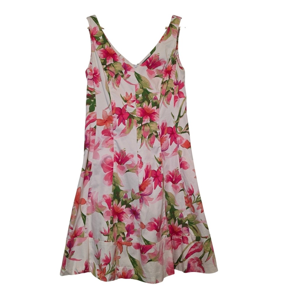 Lauren Ralph Lauren Floral Lily Print V-Neck Sleeveless Fit Flare Dress Size 12